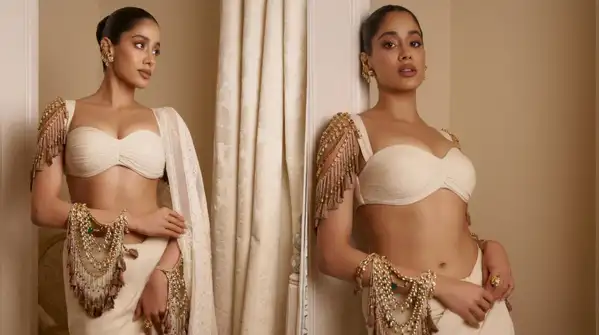 Janhvi Kapoor's Parisian saree moment comes with bare shoulders and a blouse that glitters like