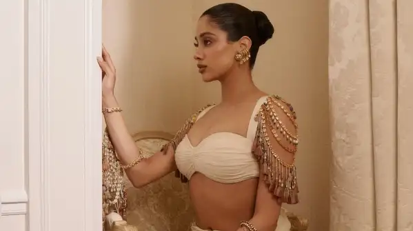 Janhvi Kapoor's Parisian saree moment comes with bare shoulders and a blouse that glitters like
