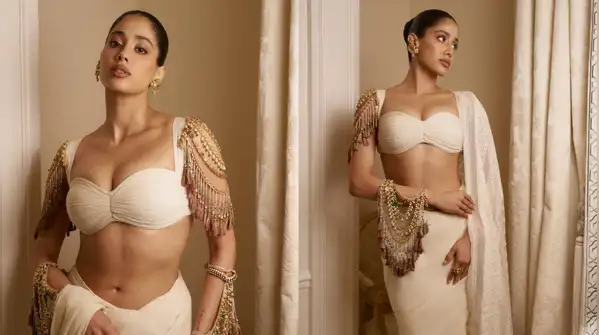 Janhvi Kapoor's Parisian saree moment comes with bare shoulders and a blouse that glitters like