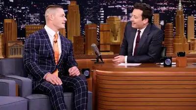 John Cena marked his 17th appearance on “The Tonight Show” by presenting Jimmy Fallon