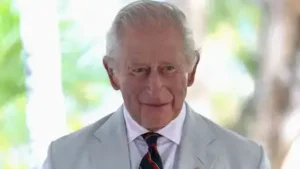 Britain's King Charles looks on during a visit to The Bahamas Boxing Academy in Nassau