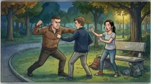 A woman and her male friend sitting in a park suffered minor injuries as a walker allegedly