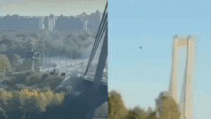 Moment when Russian drone hit Kyiv's Pivnichnyi Bridge